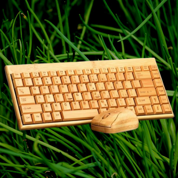 clavier et Souris bambou sans fil ordinateur Mac et Pc promo
