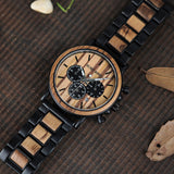 Superbe montre artisanale pour homme, chrono et calendrier , métal & bois de bambou.