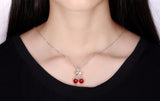 Superbe bijou en argent et pierres de Jade rouge, pendentif et collier cerises.