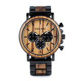 Superbe montre artisanale pour homme, chrono et calendrier , métal & bois de bambou.