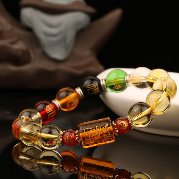 Bracelet de protection Mantras en Cristal, Cristal jaune et Agate