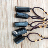 Collier et pendentif en pierre de tourmaline noir naturelle